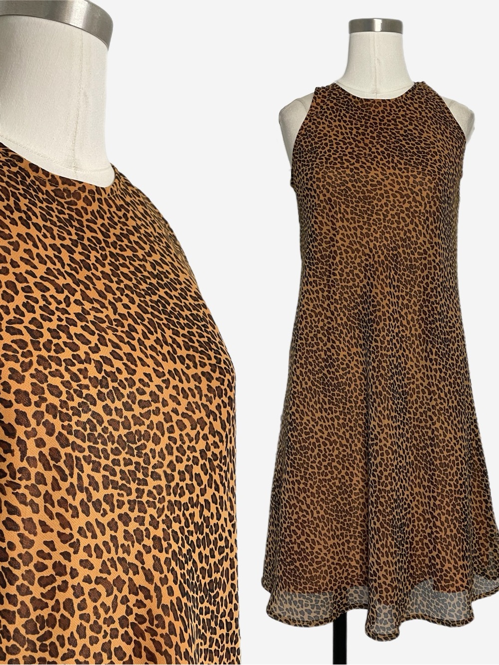 Vintage 90s Jeffrey & Dara leopard print sleeveless mini dress fall capsule XS/S